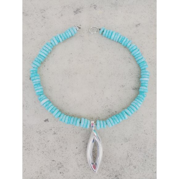 Simon Sebbag Designs Amazonite Beaded Pendant Necklace 925 Sterling Silver – 18" - Picture 8 of 9